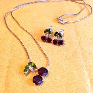 Sterling silver cherry earrings and necklace